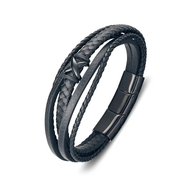 Black Multi Strap Leather bangle – Majestic Collection