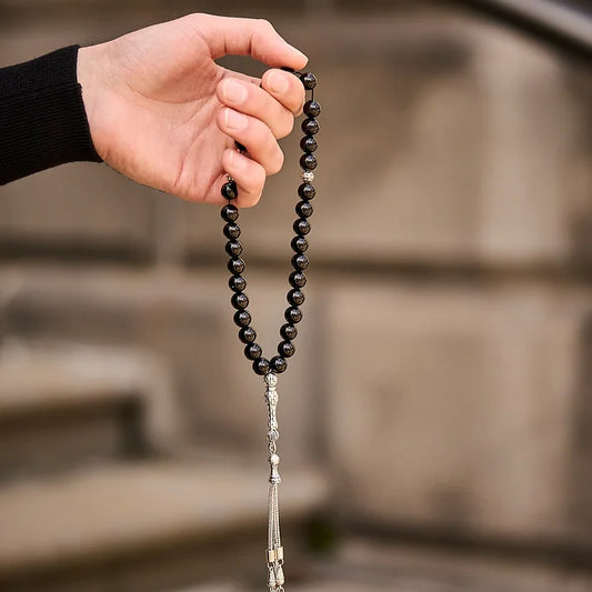 Black Onyx Polished Tasbih with Silver Tassel