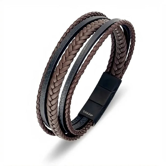 Multi strand black &  brown leather bangle